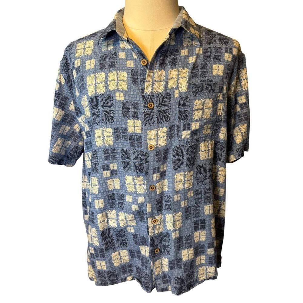 Nat Nast Luxury Originals XL Ocean Blue Silk Blend Short Sleeve Button Up Shirt
